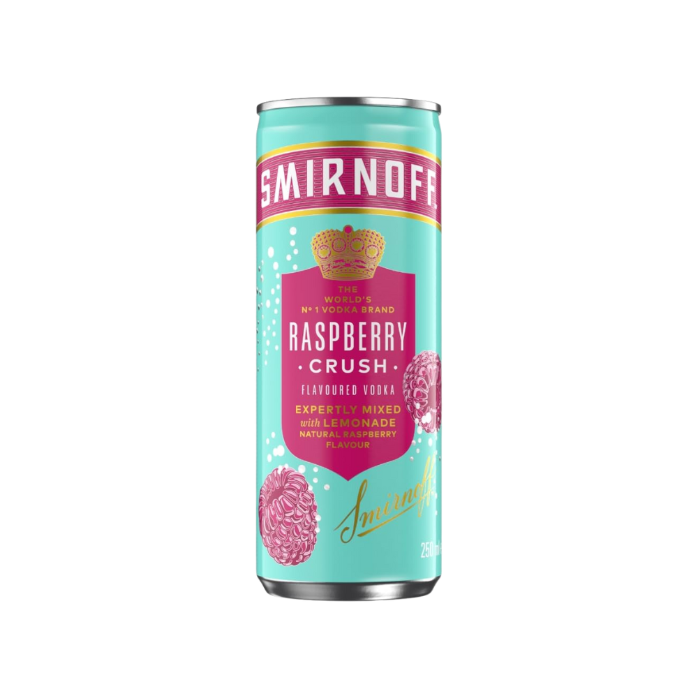 SMIRNOFF RASPBERRY CRUSH VODKA & LEMONADE CANS 12 X 250ML