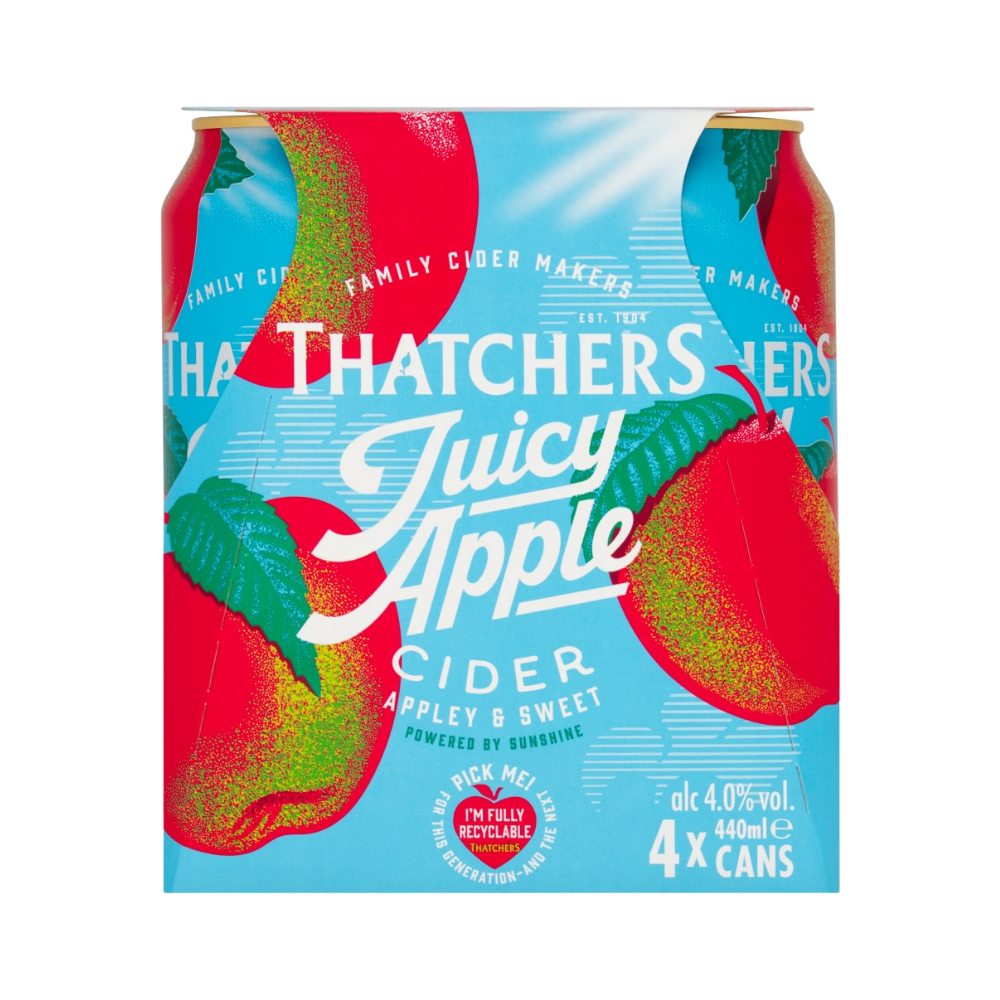 THATCHERS JUICY APPLE CIDER CANS 6 X 4 PACK  440ML
